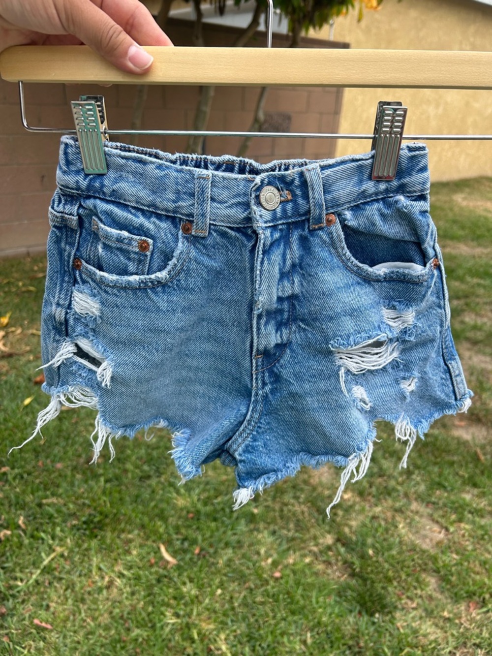 Zara Light Blue Distressed Denim Shorts